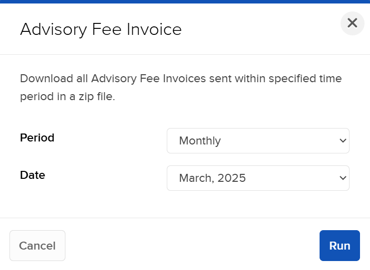 The advisory fee invoice report in advisor portal